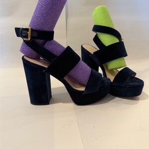 Nine West Black Velvet Platform Sandals